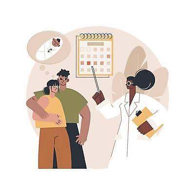 EPS 해외이미지 부부 여자 남자 말풍선 일러스트 가족 들기 여러명 성인 임신 달력 아기 출산 지시봉 산부인과 산부인과의사 서류판 안경낌 해외일러스트 커플 안경 다수 관계 모션 병원 사람 사무용품 의사 파일형식 벡터 이미지허브