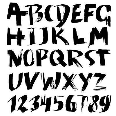 EPS 해외이미지 디자인 알파벳 영어 일러스트 붓터치 대문자 잉크 타이포그라피 사람없음 세트 숫자 검은색 플랫 그런지 조합형타이포 해외일러스트 문자 컬러 파일형식 벡터 이미지허브