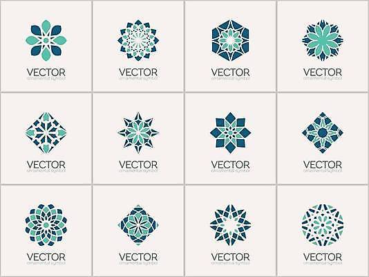 EPS 해외이미지 디자인 일러스트 추상 사람없음 세트 오리엔탈 심볼 만다라 민트색 해외일러스트 컬러 무늬 파일형식 벡터 이미지허브