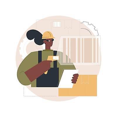 EPS 해외이미지 여자 일러스트 한명 들기 성인 상자 태블릿 상품 안전모 톱니바퀴 바코드 스캔 포스기 성인여자한명만 해외일러스트 1 모션 사람 전자제품 스마트기기 기계 헬멧 안전장비 여자한명만 성인여자만 파일형식 벡터 이미지허브