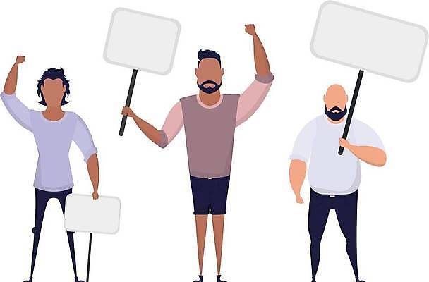 EPS 해외이미지 전신 디자인 배너 남자 백그라운드 일러스트 프레임 들기 성인 세명 손들기 팻말 잡기 메시지 플랫 시위 항의 성인남자만 해외일러스트 모션 사람 남자만 성인만 파일형식 벡터 이미지허브