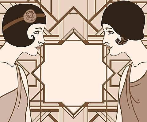 EPS 해외이미지 디자인 드레스 여자 일러스트 미술 상반신 성인 두명 갈색 마주보기 빈티지 화려 복고 스타일 성인여자만 해외일러스트 옷 컬러 컨셉 모션 문화예술 사람 여자만 성인만 파일형식 벡터 이미지허브