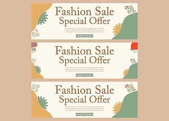 EPS 해외이미지 가로배너 잎 일러스트 추상 타이포그라피 사람없음 초록색 쇼핑 세트 노란색 세일 특가판매 해외일러스트 식물 문자 배너 컬러 무늬 가로 파일형식 벡터 이미지허브