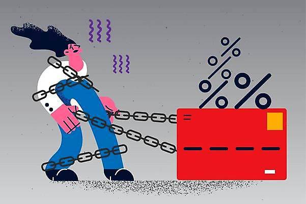 EPS 해외이미지 전신 여자 일러스트 한명 서기 성인 신용카드 쇠사슬 묶기 구속 빚 사슬체인 성인여자한명만 해외일러스트 1 컨셉 모션 사람 금융 경제 여자한명만 성인여자만 파일형식 벡터 이미지허브