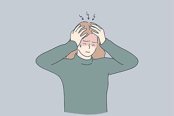 EPS 해외이미지 여자 감정 일러스트 한명 상반신 성인 머리 고통 찡그림 두통 성인여자한명만 해외일러스트 1 표정 사람 신체부위 질병 여자한명만 성인여자만 파일형식 벡터 의학 여자만 성인만 이미지허브
