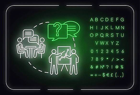 EPS 해외이미지 전신 알파벳 선 백그라운드 말풍선 일러스트 회의 대화 사람 앉기 여러명 타이포그라피 물음표 발표 화려 심볼 네온 형광등 해외일러스트 문자 기호 영어 다수 컨셉 비즈니스 모션 전등 말하기 파일형식 벡터 이미지허브