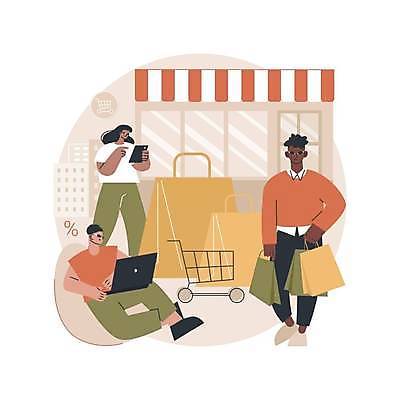 EPS 해외이미지 라이프스타일 여자 남자 일러스트 모바일 들기 앉기 성인 건물 세명 노트북 스마트폰 쇼핑 쇼핑백 쇼핑카 쇼핑몰 고객 온라인쇼핑 모바일쇼핑 온라인 성인만 오프라인 해외일러스트 건축물 가방 모션 사람 생활 전자제품 핸드폰 스마트기기 카트 파일형식 벡터 이미지허브