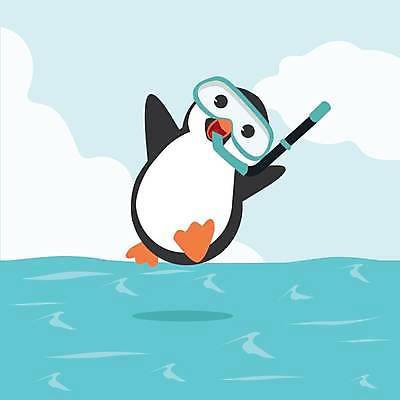 EPS 해외이미지 한마리 바다 하늘색 일러스트 하늘 들기 사람없음 귀여움 펭귄 다이빙 스쿠버다이빙 펭귄캐릭터 스쿠버다이빙용품 해외일러스트 1 스포츠용품 동물캐릭터 컨셉 모션 조류 파란색 수영 수상스포츠 수중스포츠 파일형식 벡터 이미지허브