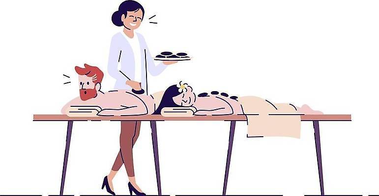 EPS 해외이미지 전신 여자 남자 엎드리기 여행 일러스트 휴가 휴식 성인 세명 눕기 마사지 마사지사 테라피 스톤 스톤테라피 성인만 해외일러스트 직업 컨셉 모션 사람 뷰티 파일형식 벡터 이미지허브