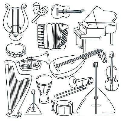 EPS 해외이미지 선 음악 일러스트 학교 그래픽 세트 파티 검은색 소리 콘서트 공연 장비 기구 기타 플랫 클래식 낙서 스케치 수집 심볼 바이올린 드럼 윤곽 축음기 재즈 오케스트라 고립 베이스 해외일러스트 교육 컬러 음향기기 컨셉 현악기 문화예술 타악기 미술 이벤트 골동품 악단 파일형식 벡터 이미지허브