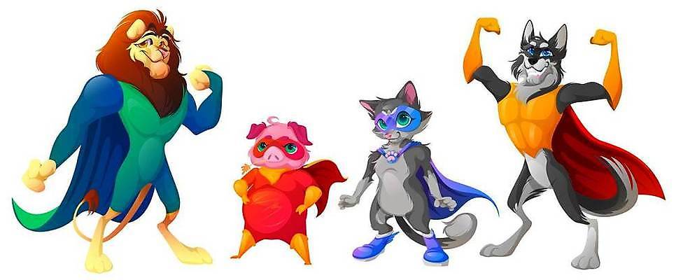 EPS 해외이미지 동물 캐릭터 디자인 어린이 백그라운드 컨셉 스티커 일러스트 포유류 근육 동물원 가면 정장 그래픽 장식 빨간색 반려동물 세트 고양이 힘 흰색 돼지 자신감 사자 망토 만화 수집 심볼 코믹 공상 변장 영웅 고립 마스코트 슈퍼히어로 해외일러스트 일러캐릭터 옷 감정 컬러 사람 파일형식 벡터 이미지허브