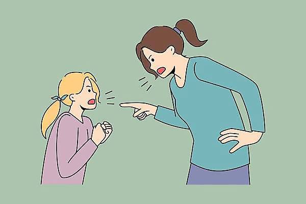 EPS 해외이미지 여자 딸 감정 어린이 허리손 일러스트 모녀 엄마 상반신 성인 두명 초록색 분노 가리킴 싸움 여자만 해외일러스트 컬러 포즈 가족 모션 사람 손짓 파일형식 벡터 이미지허브