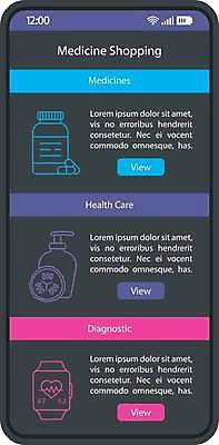 EPS 해외이미지 일러스트 모바일 사람없음 스마트폰 위생용품 알약 어플리케이션 약병 온라인쇼핑 UI 목록 온라인몰 인터페이스 스마트워치 해외일러스트 생활용품 핸드폰 스마트기기 쇼핑 약 온라인 웨어러블 병_담는 파일형식 벡터 이미지허브