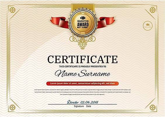 EPS 해외이미지 교육 리본 일러스트 학사모 타이포그라피 사람없음 노란색 상패 메달 임명장 상장프레임 해외일러스트 문자 모자_잡화 컬러 졸업 프레임 상_우승 상_상패 파일형식 벡터 이미지허브