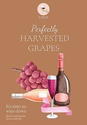 EPS 해외이미지 포스터 리본 와인잔 일러스트 포도 사람없음 갈색 와인 와인병 해외일러스트 컬러 술잔 과일 병_용기 주류 파일형식 벡터 이미지허브