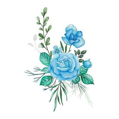 EPS 해외이미지 꽃 하늘색 잎 일러스트 사람없음 장미 그림 손그림 해외일러스트 식물 파란색 파일형식 벡터 이미지허브