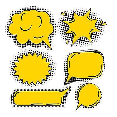 EPS 해외이미지 말풍선 스티커 일러스트 추상 프레임 사람없음 노란색 공백 팝아트 코믹 카툰스타일 효과 해외일러스트 컬러 무늬 그림 파일형식 벡터 이미지허브