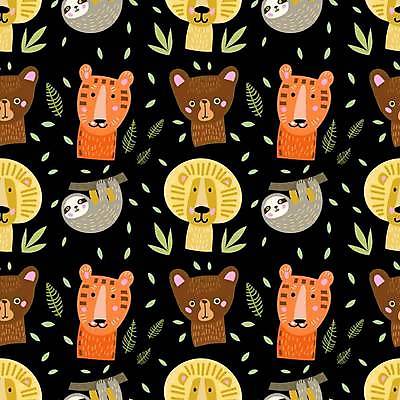 EPS 해외이미지 동물캐릭터 패턴 여러마리 일러스트 곰 사람없음 귀여움 검은색 패턴백그라운드 호랑이 사자 코알라 해외일러스트 일러캐릭터 동물 캐릭터 컬러 다수 백그라운드 컨셉 무늬 포유류 파일형식 벡터 이미지허브