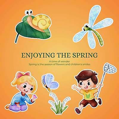 EPS 해외이미지 전신 여자 남자 어린이 나비 스티커 잎 일러스트 소년 두명 달리기 잠자리 무릎꿇기 손그림 은방울꽃 채집망 엘리먼트 자연관찰 어린이만 해외일러스트 식물 꽃 곤충 모션 사람 관찰 파일형식 벡터 이미지허브