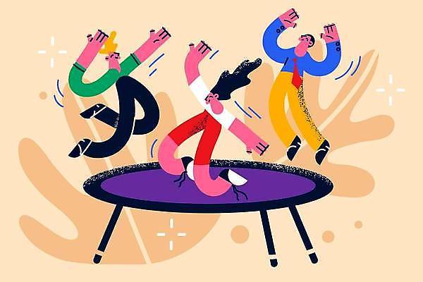 EPS 해외이미지 전신 여자 남자 일러스트 성인 취미 세명 건강관리 점프 만세 즐거움 성인만 트럼플린 해외202309 해외일러스트 감정 모션 건강 관리 사람 놀이용품 파일형식 벡터 이미지허브