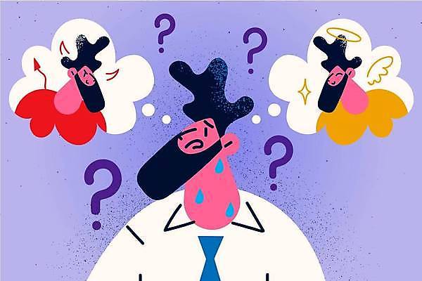 EPS 해외이미지 남자 일러스트 비즈니스 천사 상반신 성인 세명 비즈니스맨 선택 악마 고민 곤란 식은땀 헷갈림 성인남자만 해외일러스트 감정 컨셉 사람 직장인 남자만 성인만 파일형식 벡터 이미지허브