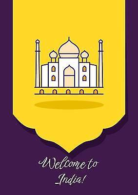 EPS 해외이미지 템플릿 일러스트 사람없음 노란색 보라색 타지마할 웰컴 타지마할궁전 해외일러스트 컬러 궁전 세계문화유산 인도 파일형식 벡터 이미지허브