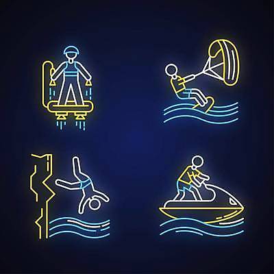 EPS 해외이미지 일러스트 사람모양 사람없음 빛 절벽 다이빙 네온 모터보트 제트스키 카이트서핑 네온아트 해외일러스트 모양 배_교통 수영 수상스포츠 수중스포츠 파일형식 벡터 이미지허브