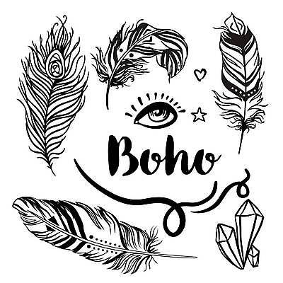 EPS 해외이미지 별 일러스트 사람없음 하트 보석 라인아트 깃털 보헤미아 히피 해외일러스트 자연요소 모양 선 광석 파일형식 벡터 이미지허브