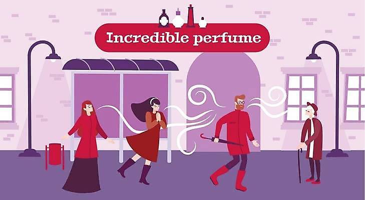 EPS 해외이미지 전신 여자 노년 남자 할머니 일러스트 우산 지팡이 여러명 성인 뷰티 상점 보라색 화려 향수 향기 아로마 해외일러스트 컬러 다수 컨셉 사람 화장품 냄새 파일형식 벡터 이미지허브