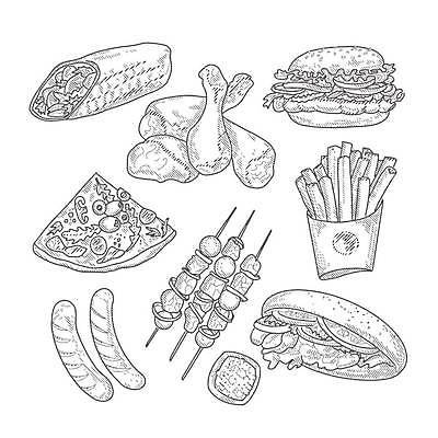 EPS 해외이미지 음식 일러스트 감자 피자 패스트푸드 육류 세트 식사 치킨 튀김 수확 감자튀김 햄버거 뜨거움 소시지 개 그릴 정크푸드 바비큐 스케치 먹기 속도 메뉴 패키지 핫도그 판화 타코 프랑스어 점심식사 치즈버거 해외일러스트 문자 농업 채소 식재료 포유류 모션 주방용품 서양음식 미술 가공식품 인스턴트 닭고기요리 파일형식 벡터 이미지허브
