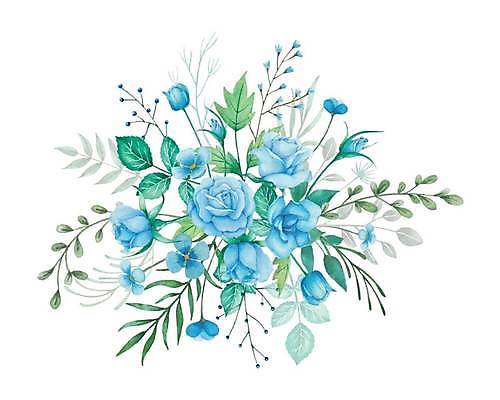EPS 해외이미지 꽃 하늘색 잎 일러스트 사람없음 장미 그림 손그림 해외일러스트 식물 파란색 파일형식 벡터 이미지허브