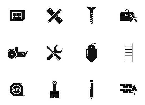 EPS 해외이미지 디자인 실루엣 산업 일러스트 비즈니스 노동자 컴퓨터 세트 픽토그램 검은색 웹 수레 장비 흰색 도구 붓 엔지니어 드라이버 칼 망치 엘리베이터 불도저 수집 삽 믹서 심볼 기중기 사인 테이프 롤러 짐차 청사진 UI 건축업자 고립 상형문자 해외일러스트 직업 문자 건축 컬러 인터넷 자동차 문구용품 촬영기법 전자제품 카트 공구 중장비 기술자 파일형식 벡터 이미지허브