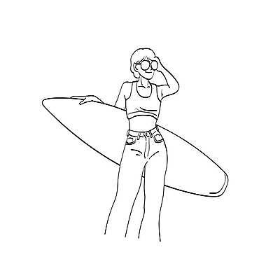 EPS 해외이미지 라이프스타일 여자 라인일러스트 일러스트 한명 들기 상반신 성인 취미 선글라스 서핑보드 서핑 라인아트 손그림 서퍼 성인여자한명만 해외일러스트 1 안경 선 모션 운동선수 사람 생활 수상스포츠 보드_스포츠 여자한명만 성인여자만 파일형식 벡터 이미지허브
