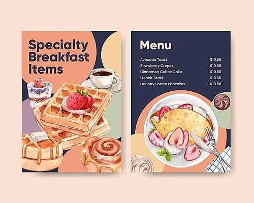 EPS 해외이미지 접시 포스터 커피 포크 일러스트 딸기 디저트 사람없음 카페 나이프 남색 메뉴판 와플 롤빵 수플레 크레페 크레이프 해외일러스트 식기 음료 음식 빵 컬러 과일 상점 칼 파일형식 벡터 이미지허브