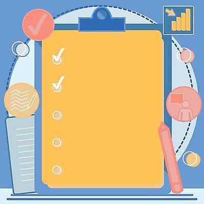 EPS 해외이미지 백그라운드 일러스트 그래프 프레임 사람없음 연필 체크표시 서류판 카피스페이스 해외일러스트 학용품 필기구 사무용품 공백 확인 파일형식 벡터 이미지허브