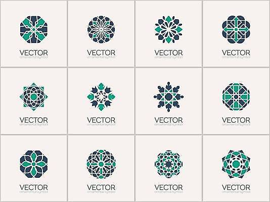 EPS 해외이미지 디자인 일러스트 추상 사람없음 초록색 세트 오리엔탈 심볼 만다라 해외일러스트 컬러 무늬 파일형식 벡터 이미지허브