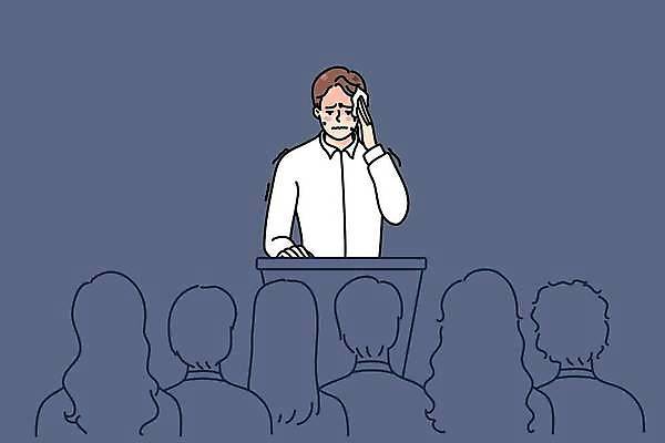 EPS 해외이미지 여자 남자 일러스트 서기 여러명 상반신 성인 파란색 군중 무서움 땀 닦기 긴장 단상 떨림 성인만 공황장애 해외일러스트 감정 컬러 다수 모션 사람 정신질환 파일형식 벡터 이미지허브