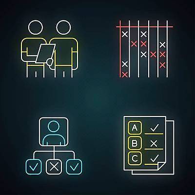 EPS 해외이미지 일러스트 사람모양 사람없음 빛 시험 X 체크표시 네온 체크리스트 네온아트 해외일러스트 모양 알파벳 교육 확인 파일형식 벡터 이미지허브