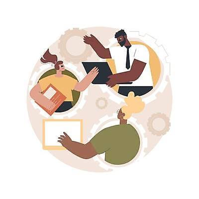 EPS 해외이미지 여자 남자 일러스트 비즈니스 협력 함께함 들기 상반신 성인 세명 노트북 손들기 모니터 비즈니스맨 비즈니스우먼 동료 톱니바퀴 문서 손인사 성인만 해외일러스트 컨셉 관계 모션 사람 전자제품 컴퓨터 인사 직장인 파일형식 벡터 이미지허브