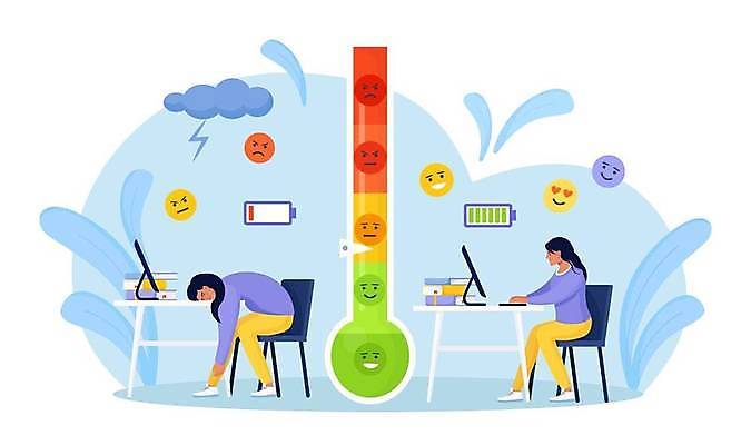 EPS 해외이미지 전신 여자 하늘색 잎 의자 일러스트 의학 건강 앉기 성인 두명 컴퓨터 건강관리 업무 전기에너지 책상 이모티콘 충전 방전 성인여자만 해외일러스트 식물 가구 모션 관리 사람 파란색 전자제품 에너지 작업 여자만 성인만 파일형식 벡터 이미지허브