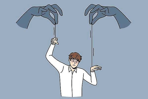 EPS 해외이미지 손 남자 일러스트 비즈니스 한명 상반신 성인 신체부위 비즈니스맨 실 좌절 꼭두각시 성인남자한명만 해외일러스트 1 감정 컨셉 사람 직장인 남자한명만 성인남자만 파일형식 벡터 이미지허브