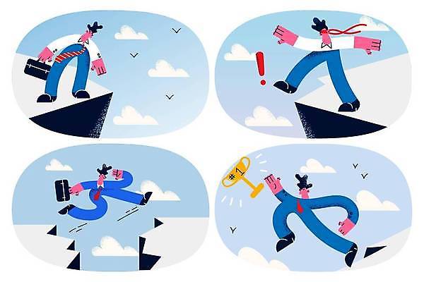 EPS 해외이미지 전신 남자 일러스트 비즈니스 서기 여러명 성인 걷기 점프 도전 눈가림 비즈니스맨 위험 트로피 손뻗기 건너기 성인남자만 내려보기 해외일러스트 다수 컨셉 모션 사람 가림 직장인 상_우승 남자만 성인만 파일형식 벡터 이미지허브