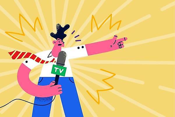 EPS 해외이미지 남자 일러스트 한명 상반신 성인 놀람 가리킴 기자 뉴스 아나운서 마이크 성인남자한명만 해외일러스트 직업 1 감정 음향기기 표정 사람 손짓 남자한명만 성인남자만 파일형식 벡터 이미지허브