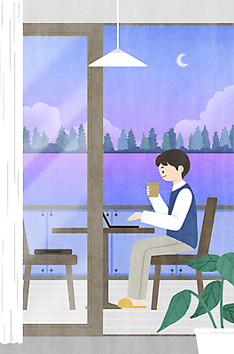 전신 PSD 나무 구름 남자 화분 여유 커피 바다 의자 일러스트 창문 탁자 밤하늘 하늘 숙소 휴가 휴식 전등 한명 들기 앉기 성인 바캉스 노트북 발코니 업무 커튼 야간 저녁 초승달 커피잔 프리랜서 성인남자한명만 워케이션 국내일러스트 자연요소 식물 직업 1 감정 음료 가구 컨셉 비즈니스 모션 조명 잔 사람 전자제품 달 작업 남자한명만 성인남자만 파일형식
