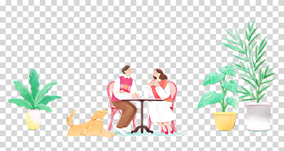 전신 편집 편집이미지 한마리 커플 여자 남자 화분 반려견 의자 탁자 수채화 누끼 앉기 성인 두명 반려동물 마주보기 봄 강아지 감성 PNG 성인만 편집소스 동물 1 계절 가구 컨셉 관계 모션 사람 개 파일형식