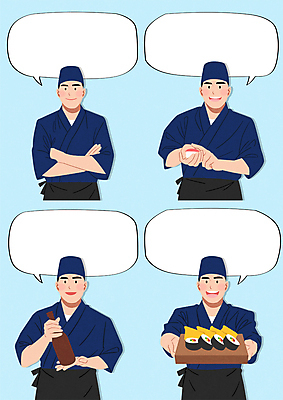 남자 하늘색 말풍선 일러스트 술병 말하기 미소 웃음 들기 여러명 상반신 성인 팔짱 초밥 손내밀기 만들기 자영업 김초밥 사케 유부초밥 롤스시 일식요리사 일본음식 성인남자만 소상공인 국내일러스트 AI파일 직업 음식 다수 비즈니스 모션 병_용기 주류 표정 사람 손짓 경제 파란색 요리사 상인 남자만 성인만 파일형식 벡터