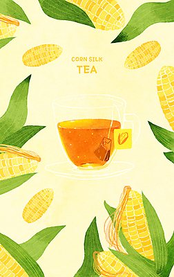 PSD 일러스트 여름음식 옥수수 사람없음 여름 노란색 찻잔 컵받침 티백 옥수수껍질 옥수수수염 옥수수수염차 옥수수차 차받침대 국내일러스트 계절 음식 컬러 잔 곡류 차_음료 껍질 받침대 파일형식 여름_계절