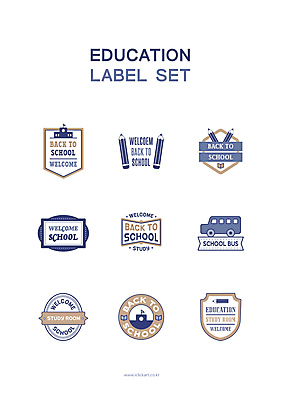 교육 일러스트 학교 사람없음 세트 연필 갈색 라벨 사각형 원형 남색 스쿨버스 환영 방패모양 에듀케이션 웰컴 국내일러스트 AI파일 모양 도형 컬러 학용품 버스 프레임 필기구 방패 파일형식 벡터