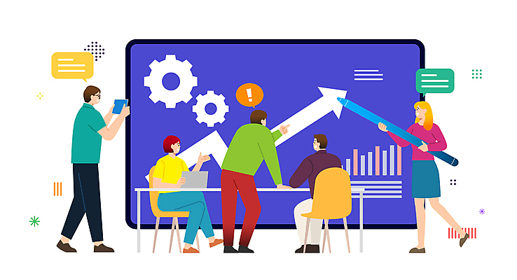 전신 응시 여자 남자 화살표 말풍선 의자 일러스트 회의 그래프 협력 직장 함께함 말하기 대화 서기 들기 앉기 여러명 성인 태블릿 다리꼬기 가리킴 비즈니스맨 비즈니스우먼 느낌표 책상 동료 톱니바퀴 상승 창업 성인만 태블릿펜 벤처기업 국내일러스트 AI파일 기호 시선 가구 다수 컨셉 회사 비즈니스 관계 모션 사람 손짓 전자제품 스마트기기 펜 직장인 자영업 파일형식 벡터