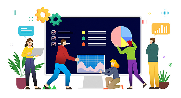 전신 여자 남자 화분 말풍선 일러스트 회의 그래프 협력 직장 함께함 대화 서기 들기 여러명 성인 노트북 컴퓨터 모니터 비즈니스맨 비즈니스우먼 무릎꿇기 배열 동료 체크표시 톱니바퀴 창업 성인만 벤처기업 국내일러스트 AI파일 다수 컨셉 회사 비즈니스 관계 모션 말하기 사람 전자제품 직장인 확인 자영업 파일형식 벡터